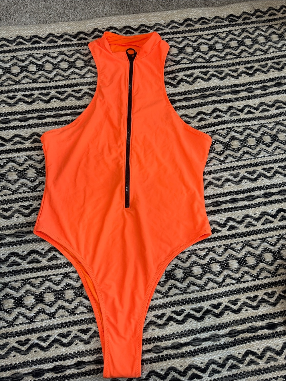Neon Orange High-Neck Zip-Front Women’s Swim Footie